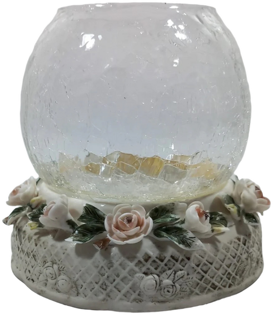 Portuguese Glass Candy Bowl with Porcelain Floral Base 1950's