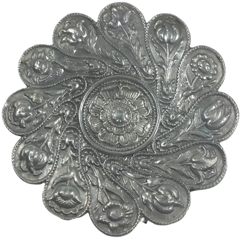Portuguese Pewter Plate Vintage 1950's – Floral Relief Design