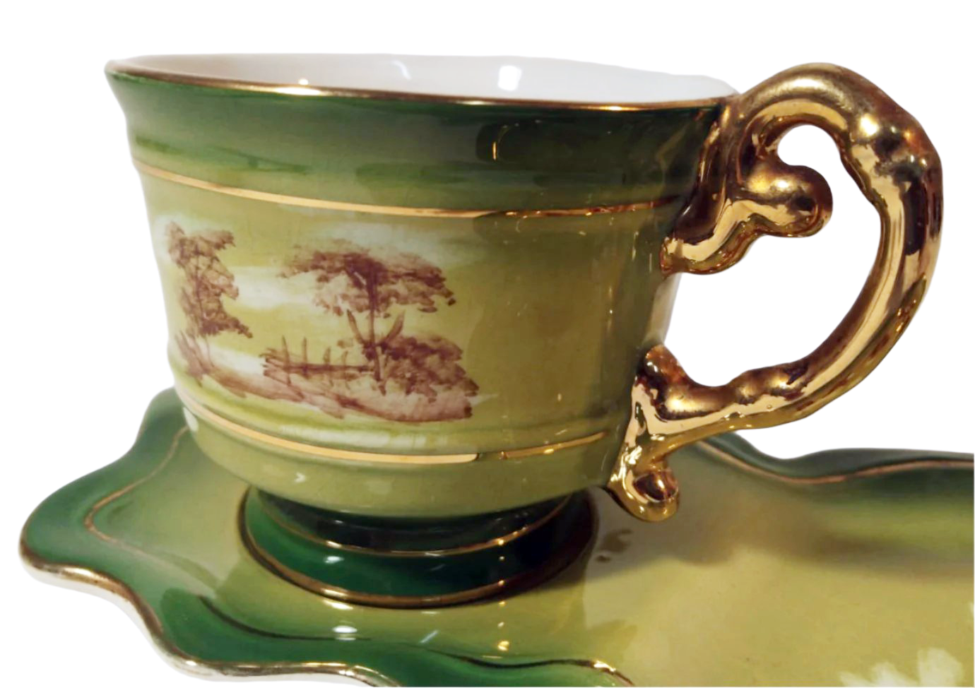 Rare 1960s-70s Sacavém Scenic Bowl and Plate Set with Gold Detailing – Vintage Portuguese Porcelain