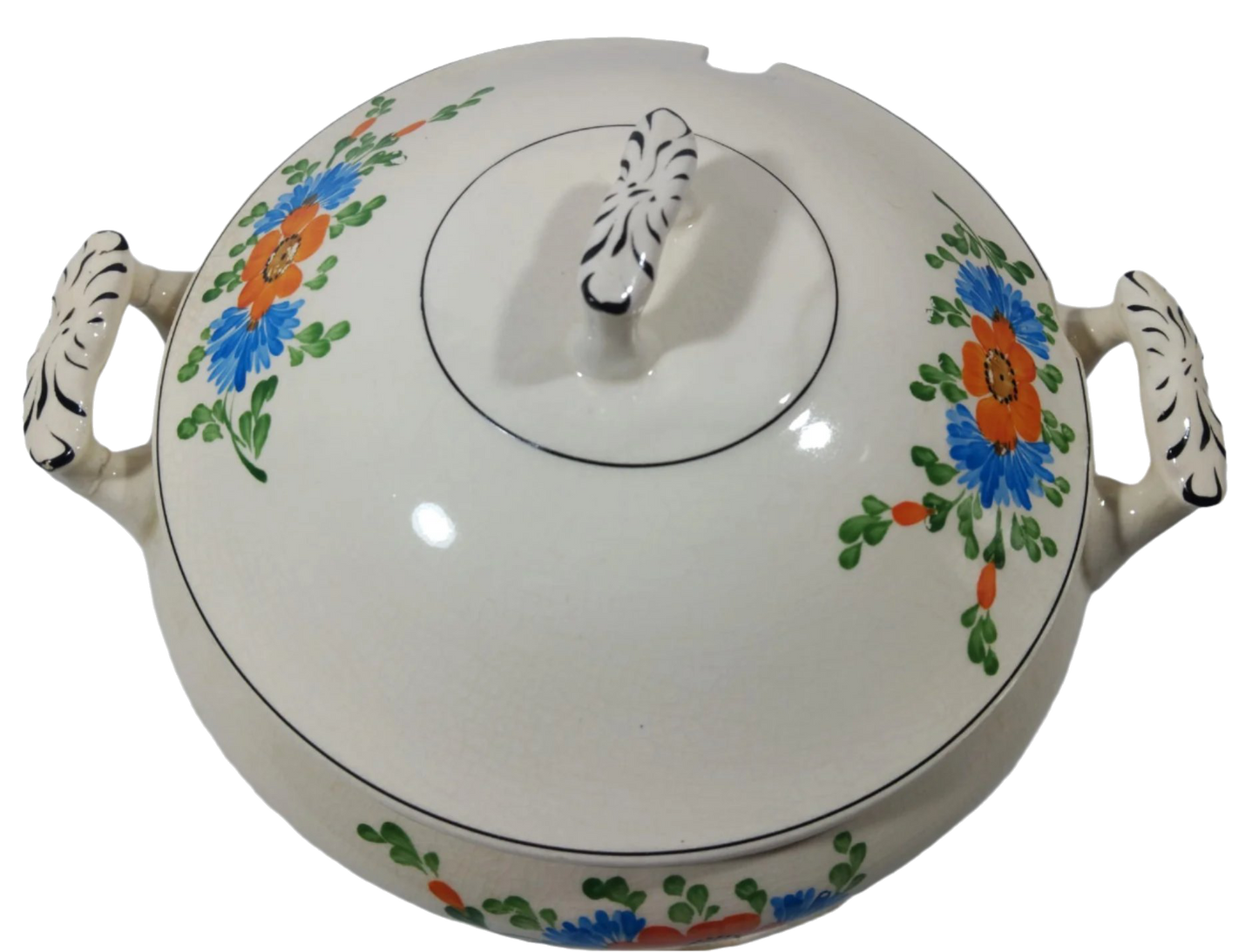 Sacavém Hand-Painted Floral Tureen with Underplate, 19th Century