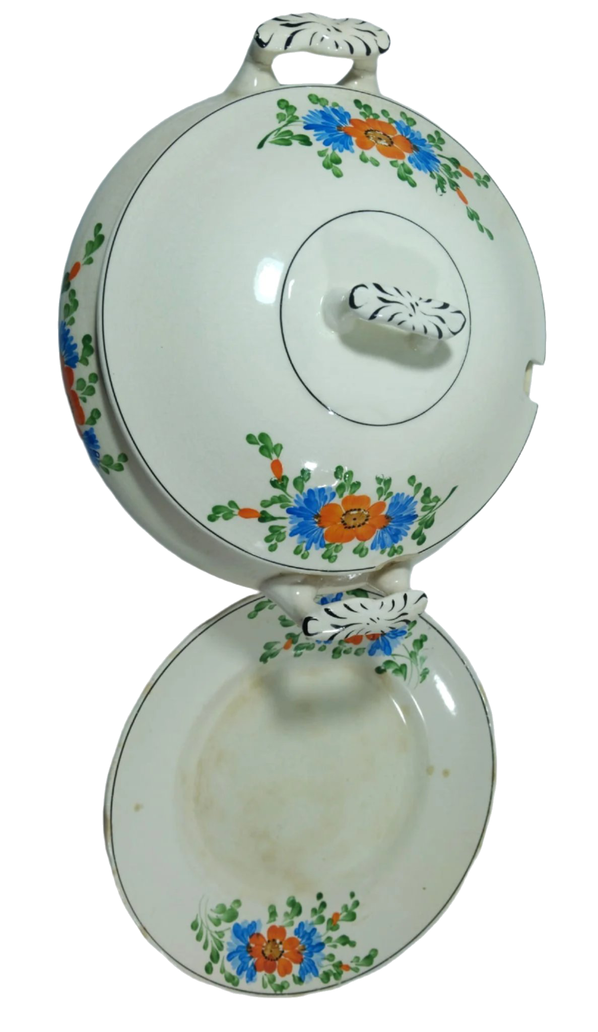 Sacavém Hand-Painted Floral Tureen with Underplate, 19th Century