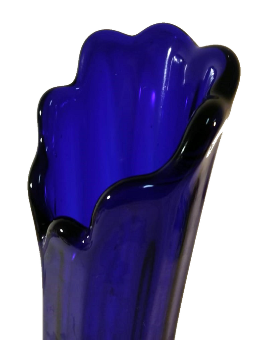 Striking Vintage 1960s-70s Cobalt Blue Vase with Silver Leaf Embellishment