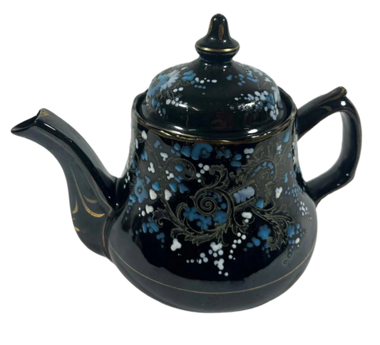 Victorian-Style English Ceramic Teapot with Hand-Painted Floral and Gold Detailing