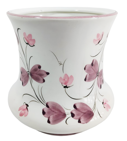 Vase en céramique vintage Gaia Portugal des années 1930 – Motif floral peint à la main