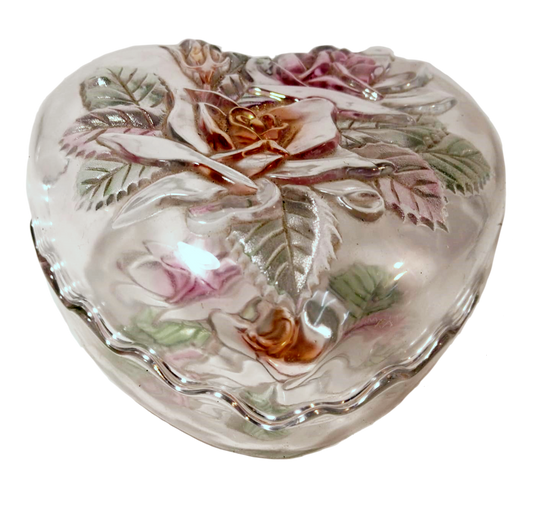 Vintage 1950s–1960s Heart-Shaped Colored Glass Box