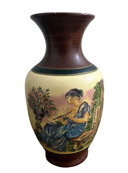 Hand-Painted Neoclassical Vase with Garden Scene